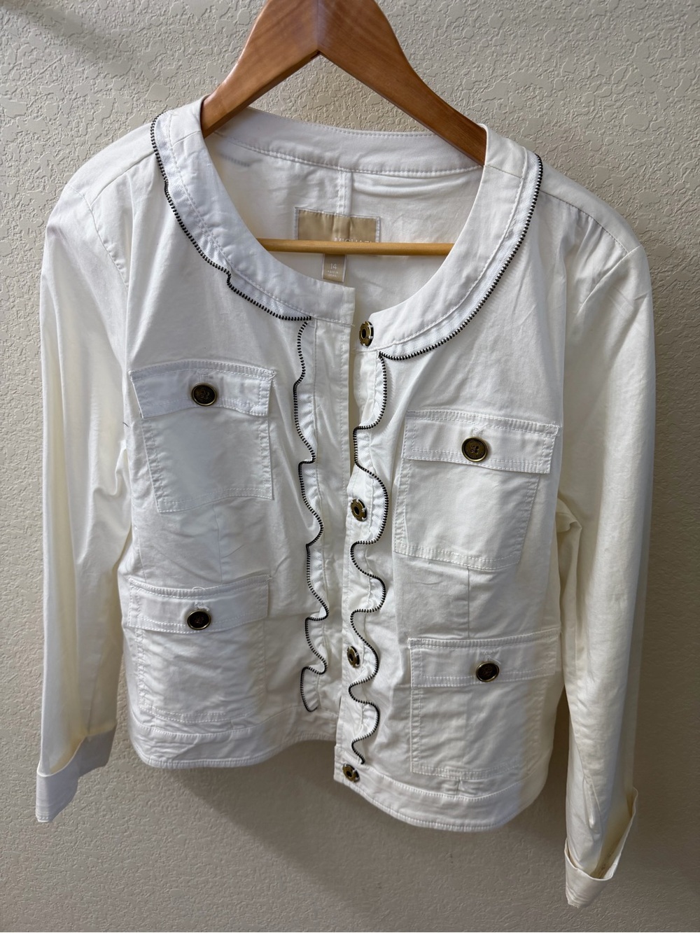 Michael Kors Cream Ruffle-Trim Utility Jacket Vintage - Picture 4 of 4